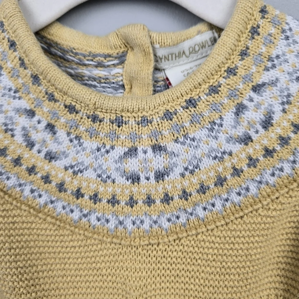 Fair Isle Cable Knit Sweater Dress And Beret Hat Yellow Gray Baby Girl's‎ 6-9 M